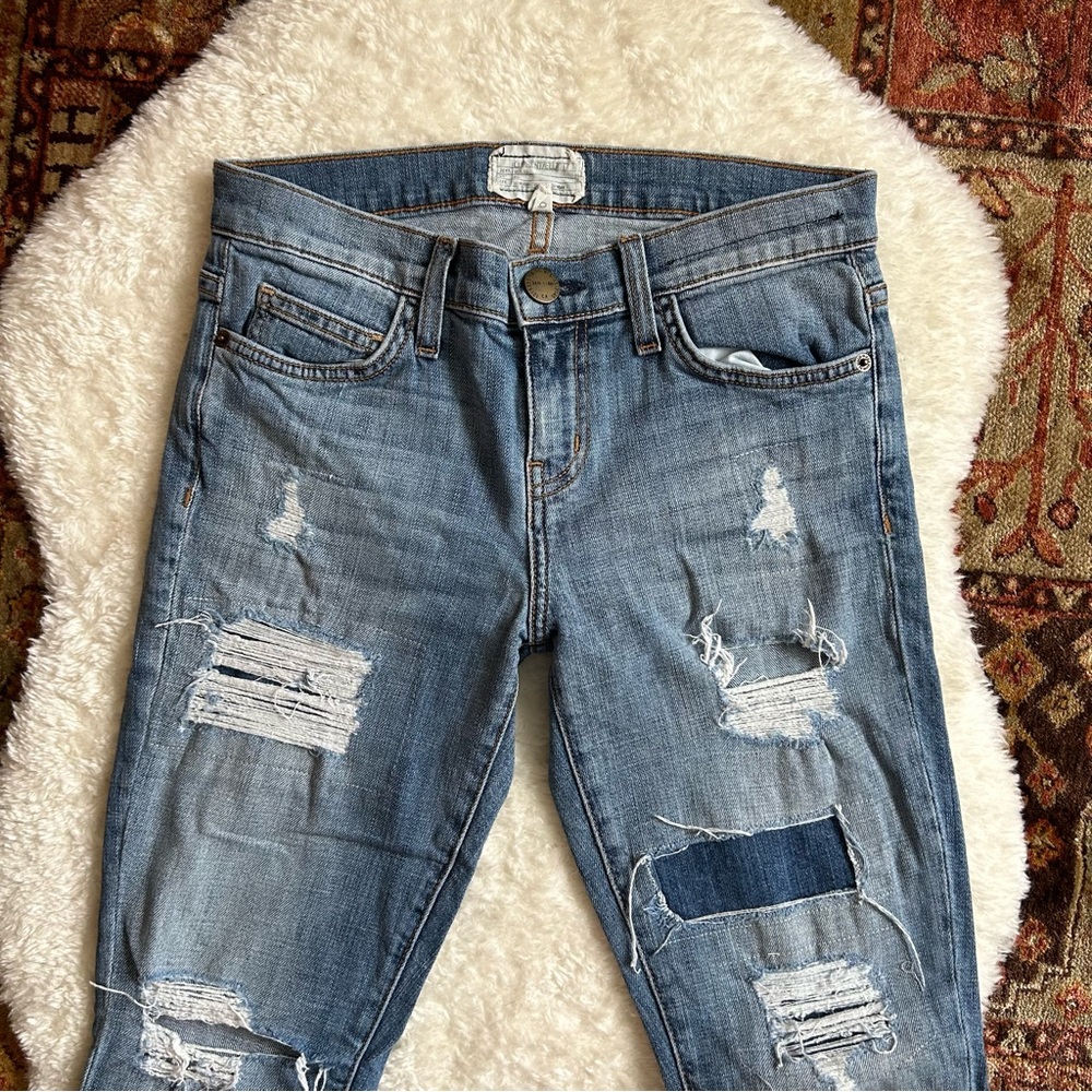 Current Elliot Distressed Patchwork Mid Wash Blue… - image 4